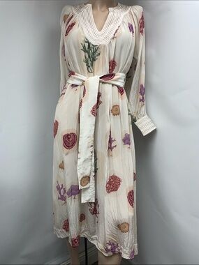 Carolina K Cream Floral Belted Maxi Dress, Size M